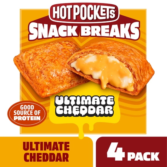 Hot Pockets Snack Breaks Ultimate Cheddar, Cheddar Cracker Crust, Cheesy Snacks, 4 pack, 1 lb Box (Frozen)