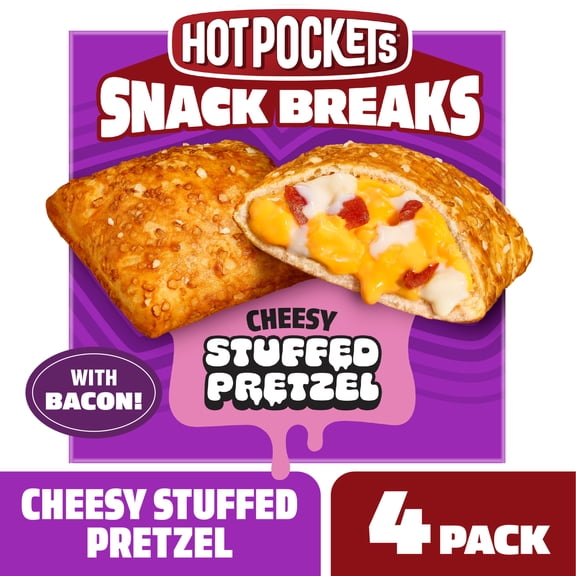Hot Pockets Snack Breaks Cheesy Stuffed Pretzel Crust, Bacon & Cheese Snacks, 4PK, 8 Frozen Snacks 1 lb.