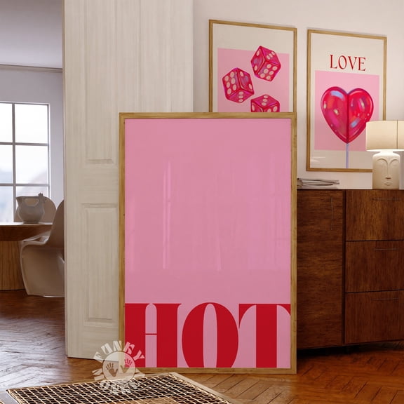 Hot Poster Print Pink Red Preppy Print Trendy Wall Arty2K Print Modern Typography Art Apartment Aesthetic, Poster Only