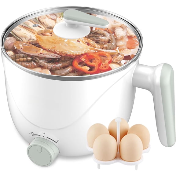 Hot Pot , 1.5L Portable Ramen Cooker with Over-Heating/Boil Dry Protection, Mini Hot Pot for Ramen, Egg, Pasta, Dumpling, Soup, Porridge, Oatmeal (white)
