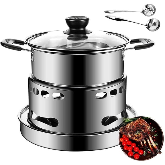 Hot Pot Alcohol Stove, Spirit Cooker with Pot, Camping Stoves Set, Gas Stovetop, Easy to Carry, No Power Required, Stainless Steel Liquid Stove, Camping Cooker for Indoor Outdoor Camping Hiking(16CM)