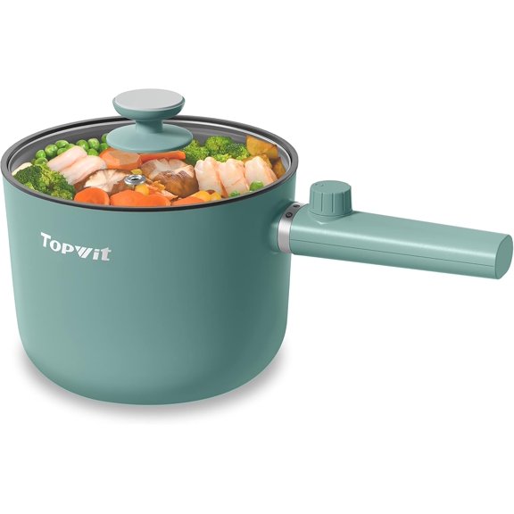 Hot Pot Electric, 1.5L Ramen Cooker, Portable Non-Stick Frying Pan, Hot Pot for Pasta, Steak, BPA Free, Electric Cooker with Dual Power Control, Over-Heating & Boil Dry Protection, Green