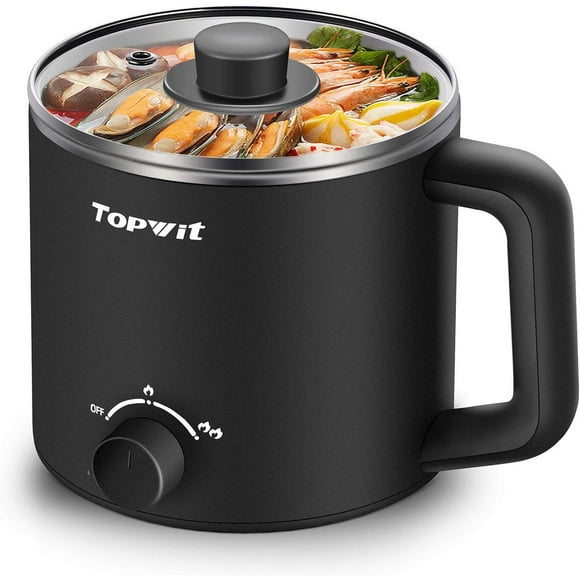 Hot Pot Electric with Steamer, 1.6L Ramen Cooker, Electric Pot for Pasta, Shabu-Shabu, Oatmeal, Soup and Egg, Portable Cooker with Dual Power Control, Dorm Room Essentials, Blue