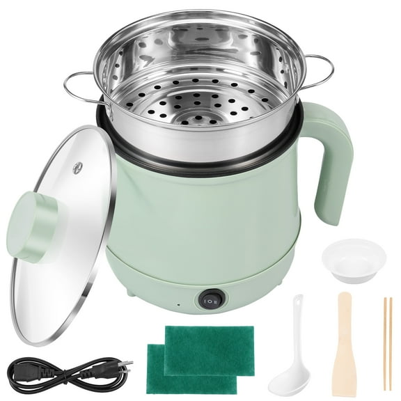 Hot Pot Electric With Steamer,Rapid Ramen Cooker,1.7L Mini Portable Self Heating Electric Pot For Cooking Noodles Steak Pasta,Shabu Shabu Hotpot Pot Electric Dorm Lazy Pot,Non-Stick Green