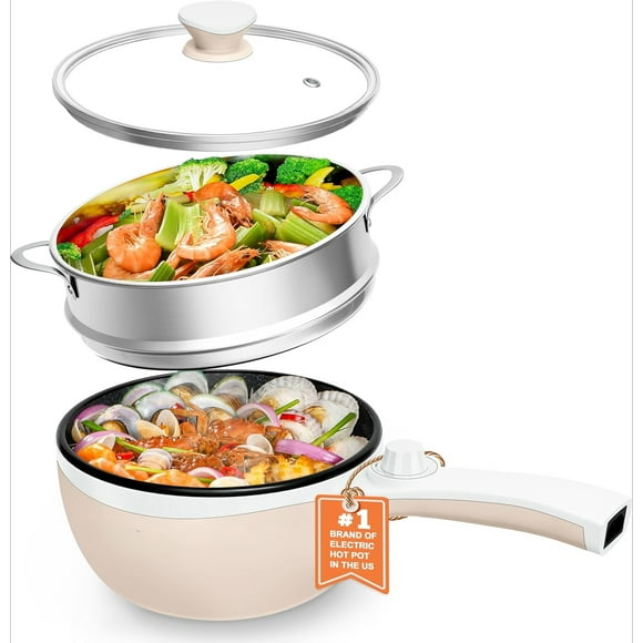 Hot Pot Electric Upgraded, Non-Stick Sauté Pan, Rapid Noodles Electric Pot, 1.5L Mini Portable Hot Pot for Steak, Egg, Fried Rice, Ramen, Oatmeal, Soup with Power Adjustment