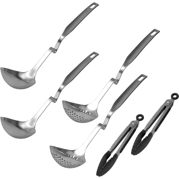 Hot Pot Ladle and Strainer Set Shabu Shabu Utensils, Hotpot Accessories Kit, Stainless Steel Scoops and Spoons for Hot Pot (Set of 2)