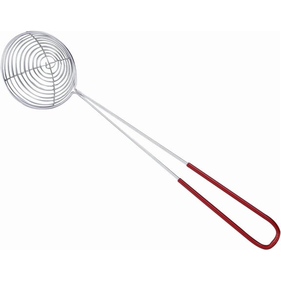 Hot Pot Strainer Spoons, Skimmer Slotted Scoop for Boba Pearls, Stainless Steel Spider Strainer with Handle, Mini Wire Mesh Colander for Cooking (2.5inch, Red)