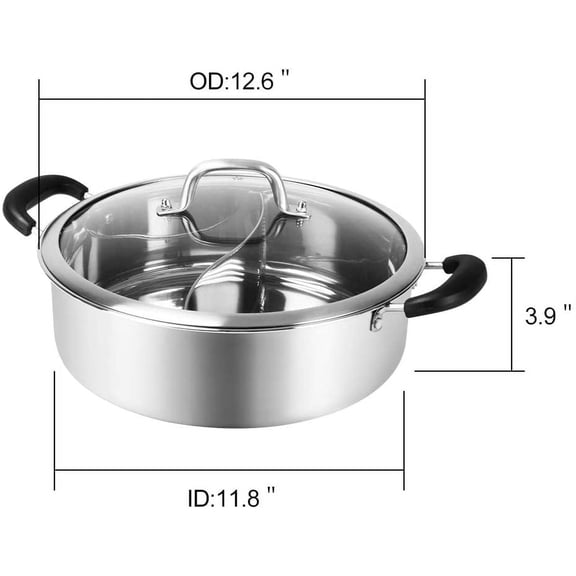 Hot Pot with Divider, Shabu Shabu Hot Pots  Stainless Steel Chinese Dual Sided Pot Set for Induction Cooktop Gas Stove