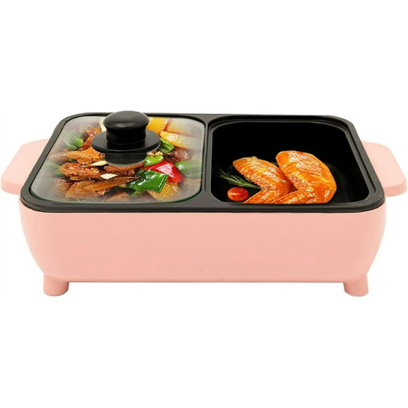 Hot Pot with Grill,2 in 1 Indoor Non-Stick Electric Hot Pot and Frying Pan,Independent Temperature Control,