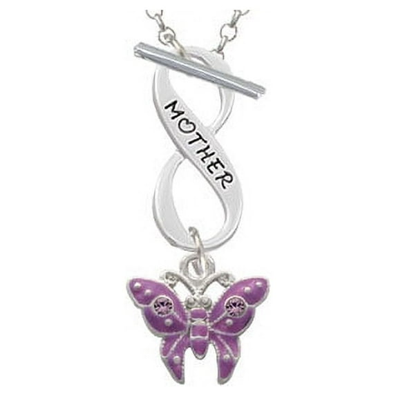 Hot Purple Butterfly with 2 Crystals Mother Infinity Toggle Chain Necklace