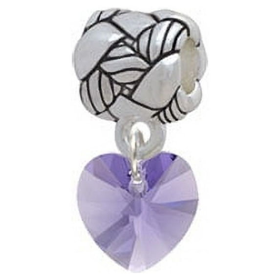 Hot Purple Crystal Heart - Woven Rope Charm Bead