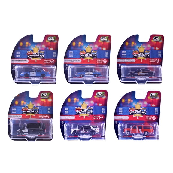 "Hot Pursuit - Canada Special Edition" Set of 6 Police Cars 1/64 Diecast Model Cars by Greenlight
