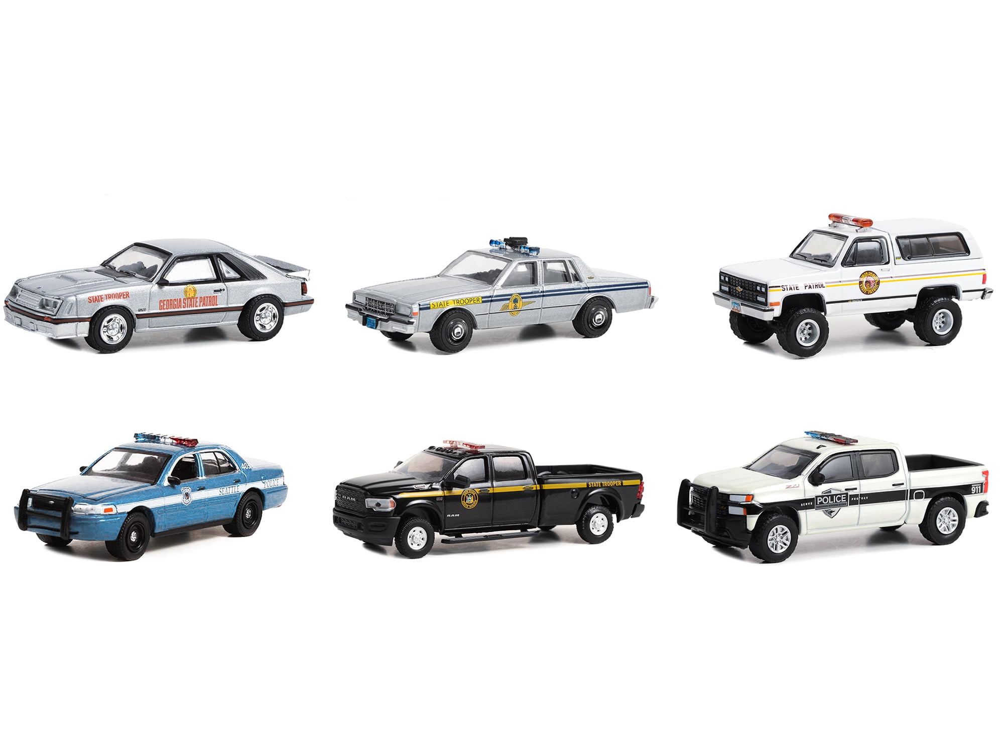 "Hot Pursuit" Set of 6 Police Cars Series 44 1/64 Diecast Model Cars by