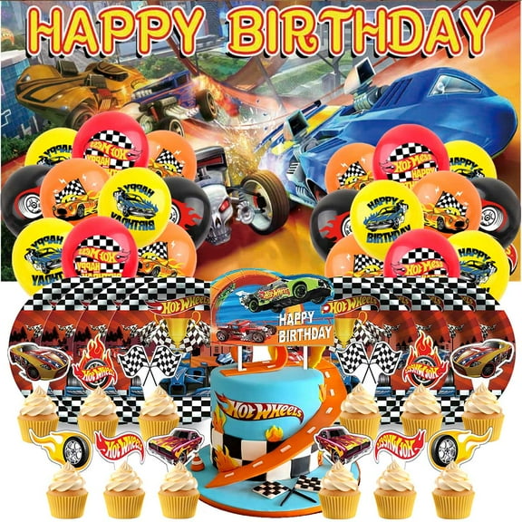 Hot Wheel Birthday Party Supplies Balloons Plates Decoration Cake Topper Decor Tableware Banner Backdrop