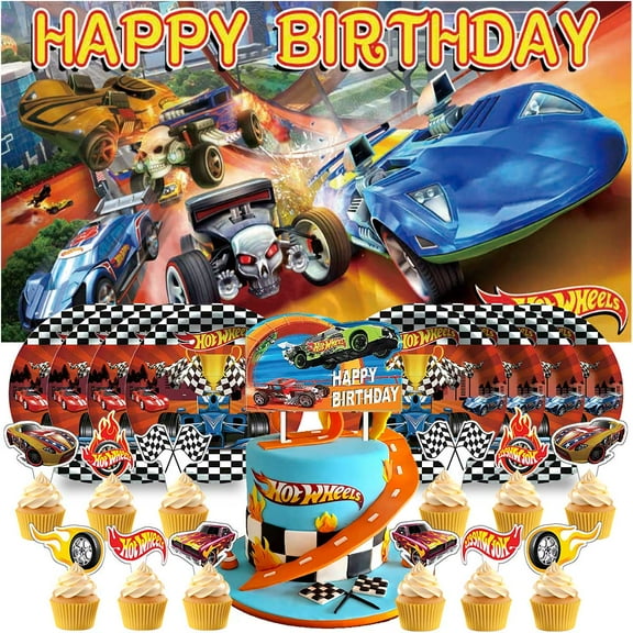 Hot Wheel Plates Birthday Supplies Decorations Decor Backdrop Banner Cake Topper Fans