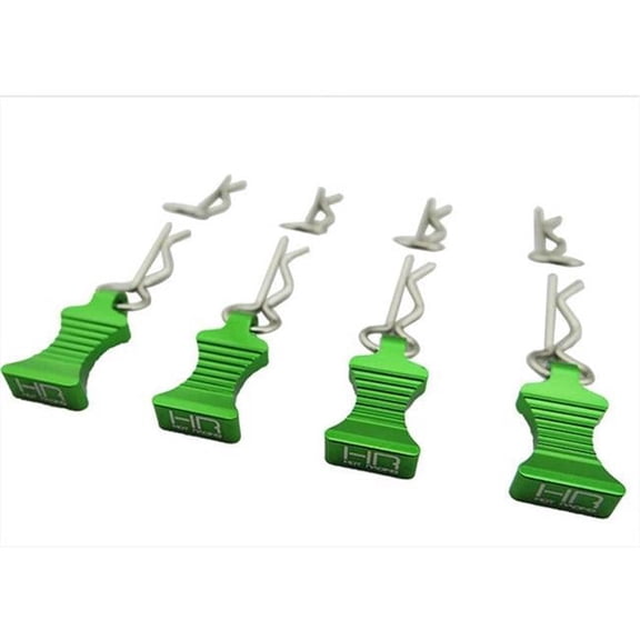 Hot Racing HRAAC03EZ05 1-10 Green Aluminium EZ Pulls & Body Clips - 4 & 8 Piece