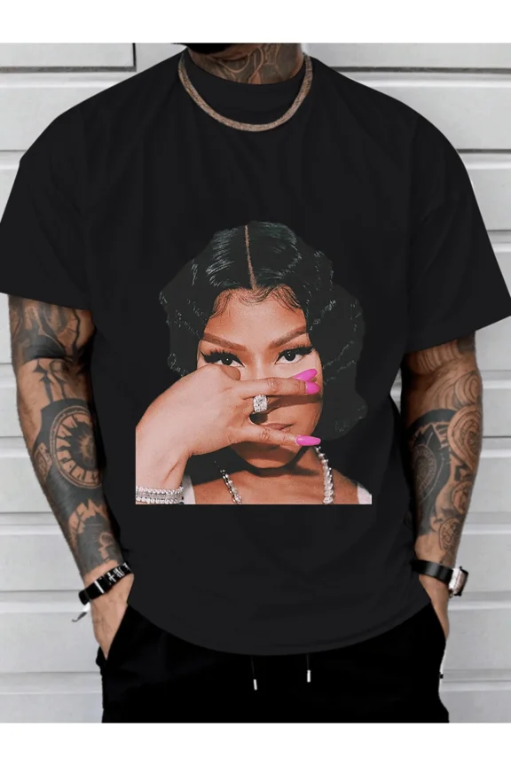 Hot Rapper Nicki Minajs Graphic T Shirts  Casual Knit Fabric 100% CottonT-Shirt - Breathable Crew Neck, Regular Fit All-Season Tee With Cool Cartoon Print For Daily Wear, Outdoor Activities & Travel |