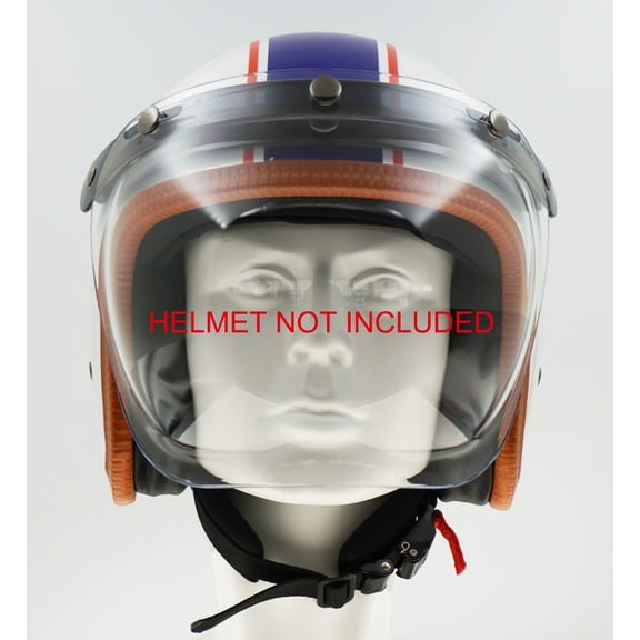 Hot Rides Retro Universal Motorcycle Helmet Visor Lens Wind Shield 3-Snap Buttons With Removable Flip Up Base Adapter Fit For Open Face Helmet (Bubble/Clear)