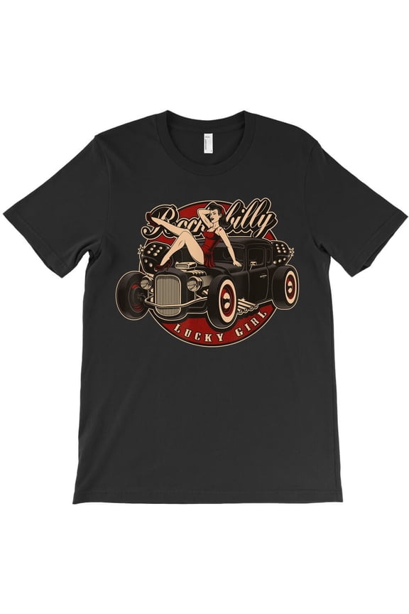 Hot Rod Art Retro Vintage Classic Car Funny Rockabilly Lucky Girl - Soft Touch H31703 T-Shirt, for Men and Women, Up to Size 5XL