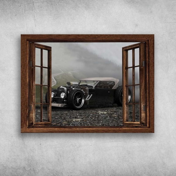 Hot Rod Canvas - Hot Rod Window, Winter Scenery 16 x 24 Inch Poster