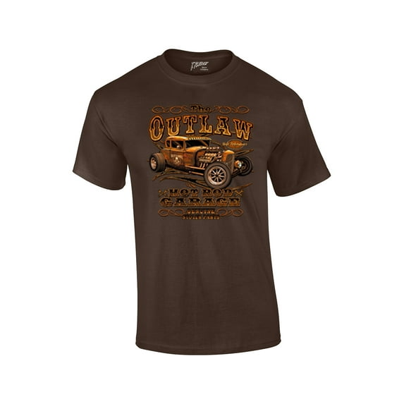 Hot Rod Classic Cars T-shirt The Outlaw Garage Genuine Stolen Parts Vintage Vehicles Tee Mechanic Car Enthusiast Racing -brown-xl