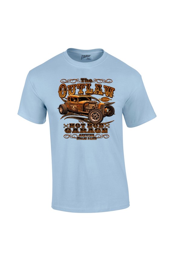 Hot Rod Classic Cars T-shirt The Outlaw Garage Genuine Stolen Parts Vintage Vehicles Tee Mechanic Car Enthusiast Racing -lightblue-small