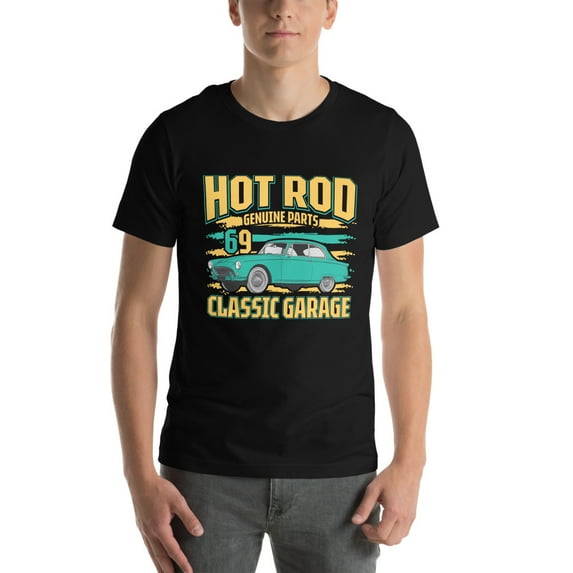 Hot Rod Classic Garage T-Shirt, Genuine Parts 69 Car Lovers (2XL)