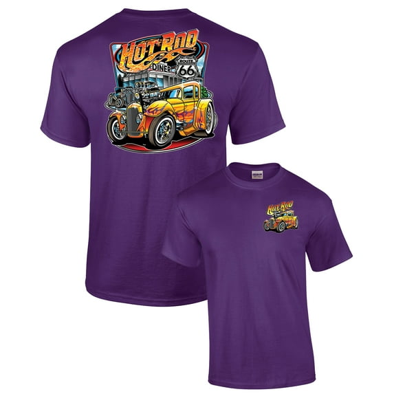 Hot Rod Diner Muscle Car Adult Short Sleeve T-shirt-purple-xl