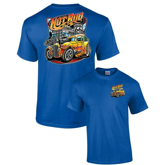 Hot Rod Diner Muscle Car Adult Short Sleeve T-shirt-royal-medium
