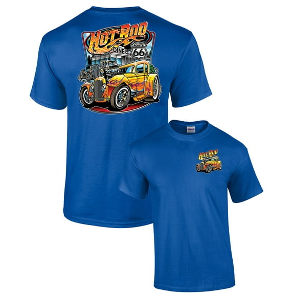 Hot Rod Diner Muscle Car Adult Short Sleeve T-shirt-royal-medium