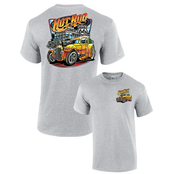 Hot Rod Diner Muscle Car Adult Short Sleeve T-shirt-sportsgray-medium