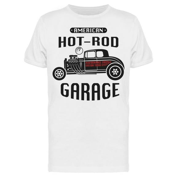 Hot Rod Garage. Classic Car T-Shirt Men -Image by Shutterstock, Male x-Large