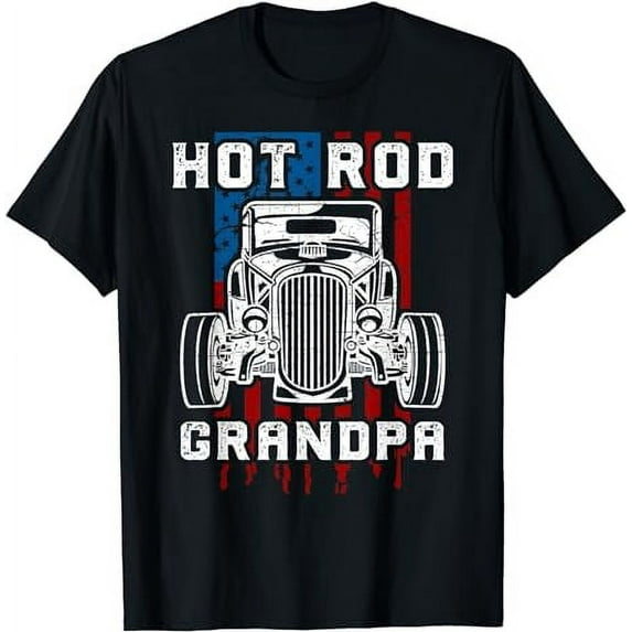 Hot Rod Grandpa Shirt Vintage Car American Flag Tee