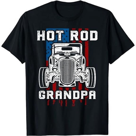 Hot Rod Grandpa Shirt Vintage Car American Flag Tee