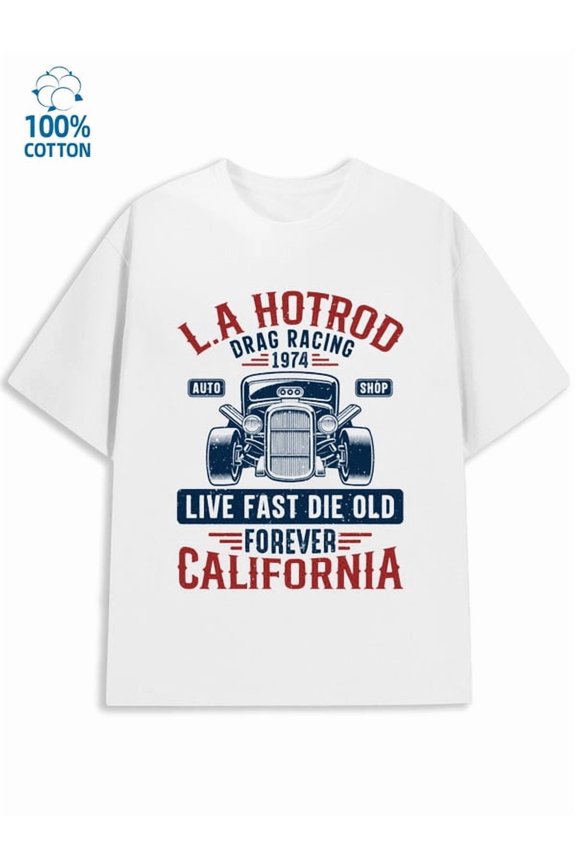 Greenink Hot Rod LA Tee for men y2k 180G 100% Cotton white baggy gym Casual Unisex Shirt Graphic tshirts Classic Unisex Shirt Graphic tshirts Trendy Unisex Shirt Graphic Tee tshirts