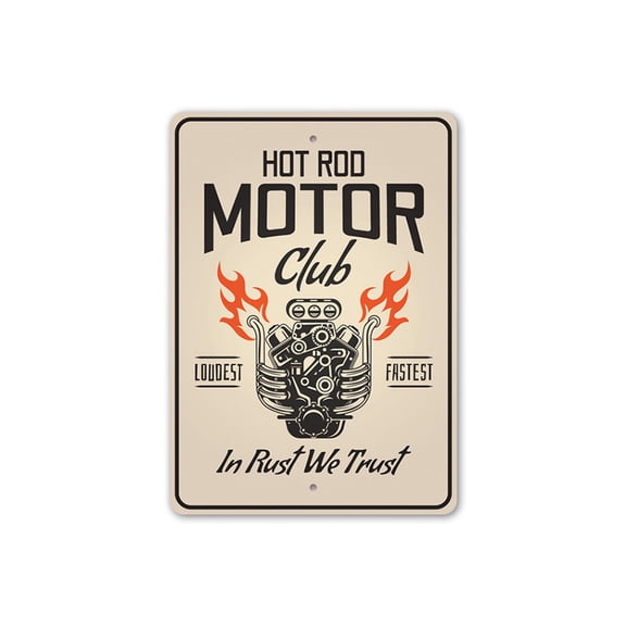 Hot Rod Motor Club Sign, Novelty Car Sign, Garage Aluminum Metal Decor Sign - 4x18 inches