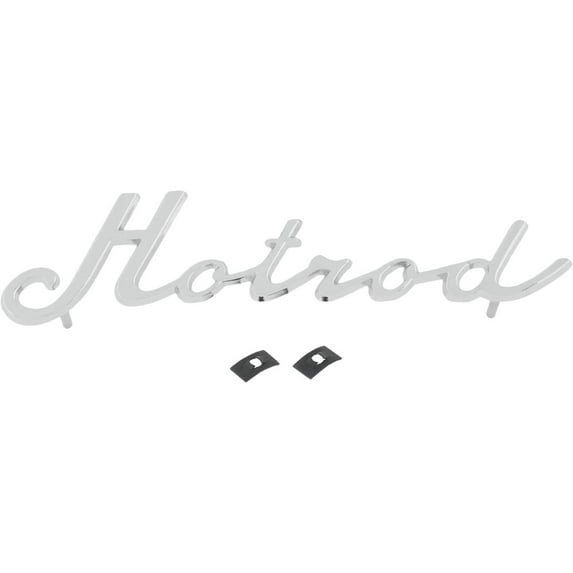 Speedway Motors Hot Rod Script Emblem Triple Plated Finish Universal Fit Decorative Badge Includes Mounting Clips 6.6 Inch Long with Stud Mount for Custom Builds