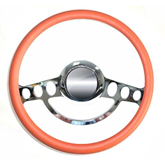 Hot Rod Street Rod Rat Rod Chrome & Orange Steering Wheel Nine Hole 14"