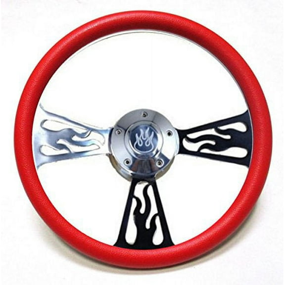 Hot Rod Street Rod Rat Rod Truck Red & Polished Billet Steering Wheel & Horn