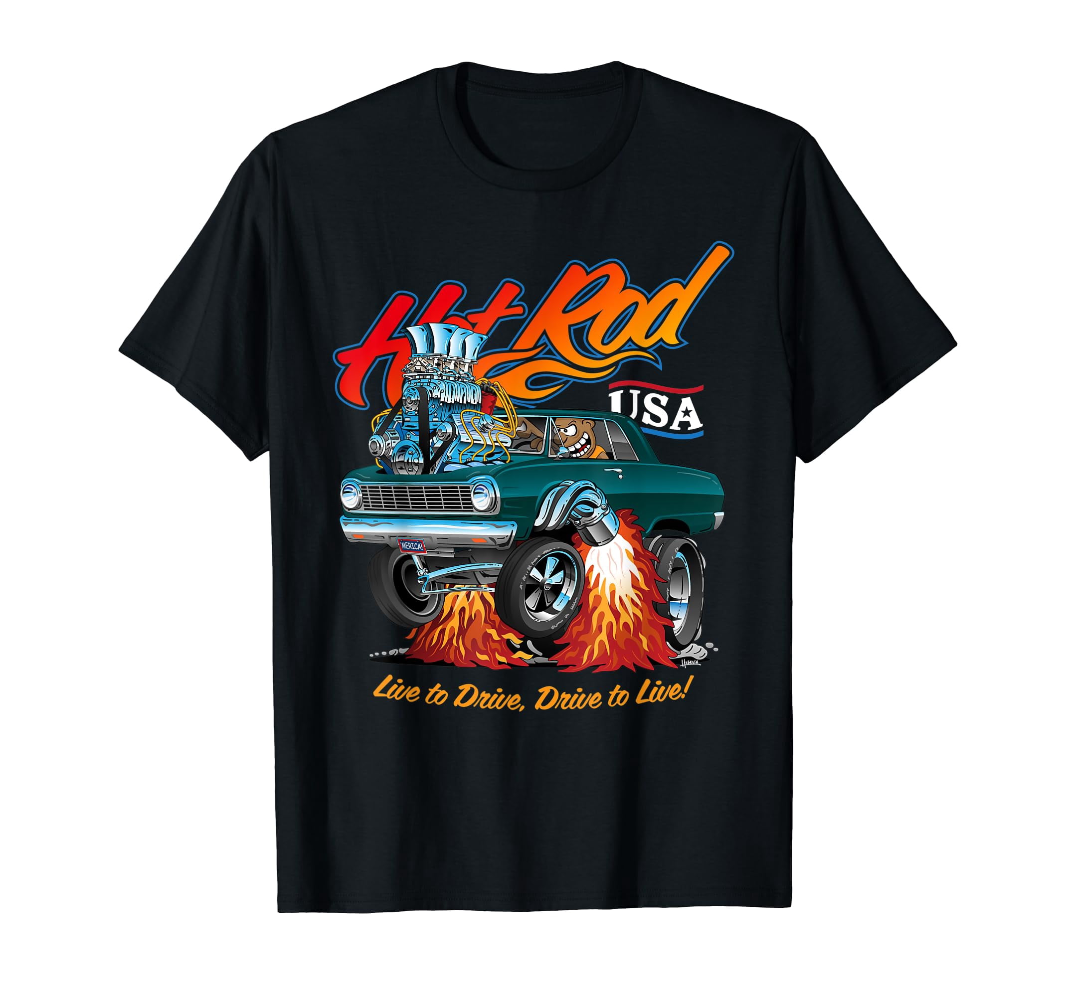 T-shirt Hot Rod V8 The Outlaw – Motif Voiture Américaine Années 50, 100% Coton, Unisexe Adulte, Neuf Avec étiquette