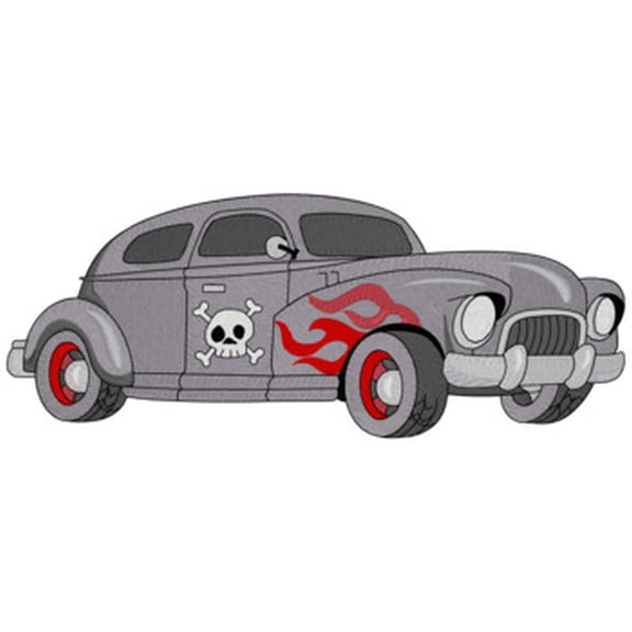 Hot Rod with Flames and Skull Embroidered Patch 8" x 3" Free USA Shipping
