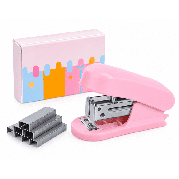 Plertrvy Mini Stapler Set, Pink Portable Stapler with Staples for Office, School and Home Use