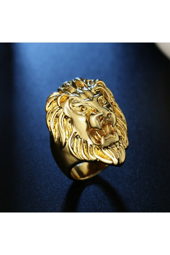 Hot Sale 14K Yellow Gold Lion Head Ring Hip Hop Rock Men's Ring Punk Jewelry