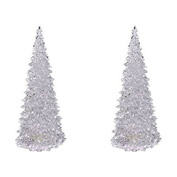 2Pcs Lighted Christmas Tree LED 7 Colors Changed Acrylic Night Light,Romantic Table Top Holiday Decoration,Multicolored Light Up Glitter Tabletop Figurine,for Bedroom,Home