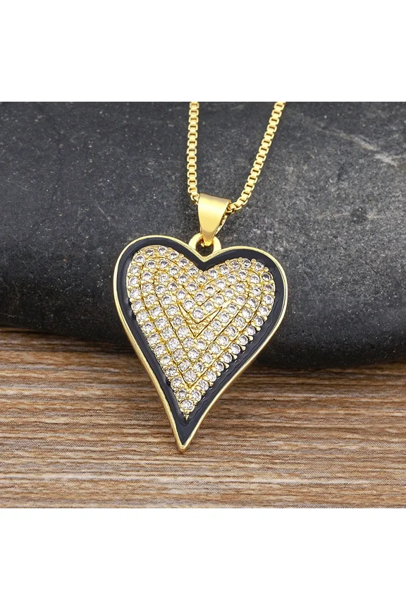 Hot Sale 6 Colors Choice Heart Shape Cubic Zirconia 14K Yellow Gold Pendant Necklace For Women Female Birthday Party Jewelry Accessories