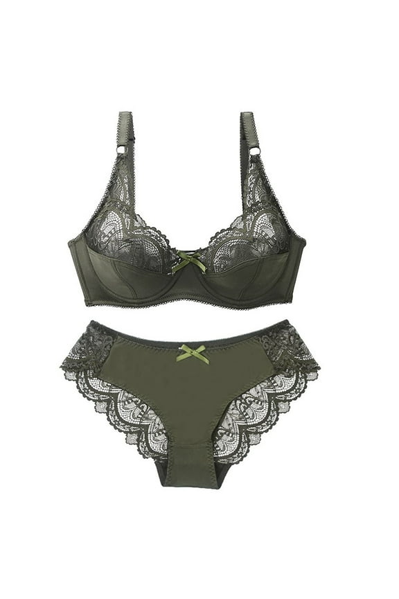 Bra and Panty Sets for Women, Plus Size Bras for Women, Lace Underwear for Women, Lace Bras and Underwear Breathable Underwear Set, Plus Size Underwear for Women, Green 80B