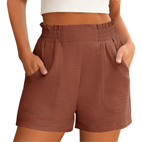 BKQCNKM Gauze Shorts for Women, Linen Shorts for Women, Women Beach Fashion, Casual Shorts Comfy Elastic Waist Lightweight Shorts, Summer Shorts for Women, Red 3XL