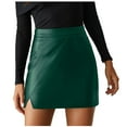 thumbnail image 1 of BKQCNKM Leather Skirt Mini Skirts for Women Pencil Skirt Faux Leather Shiny Solid Color Irregular Mini Skirt High Waisted Skirts for Women Green S, 1 of 6
