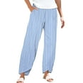 thumbnail image 1 of BKQCNKM Linen Pants Women, Gauze Pants, Striped Pants Women, Striped Linen Pants Summer Casual Wide Leg Pants with Pockets, Travel Pants Women, Sky Blue XXL, 1 of 5