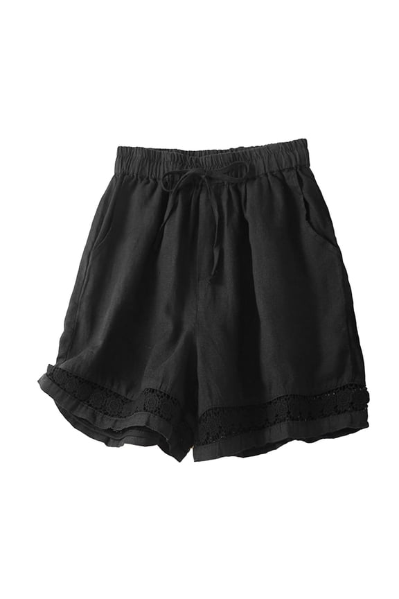Linen Shorts for Women, Gauze Shorts for Women, Flowy Shorts for Women, Casual Elastic Waisted Cotton Shorts with Pockets, Lounge Shorts Women, Black M